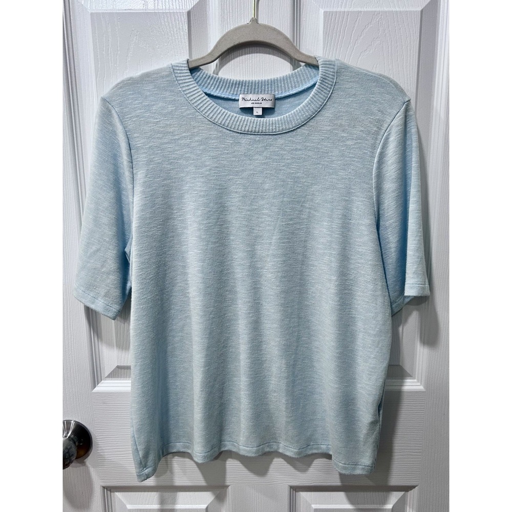 Michael Stars Frankie Crew Neck Top Powder Blue Short Sleeve Large Preppy USA